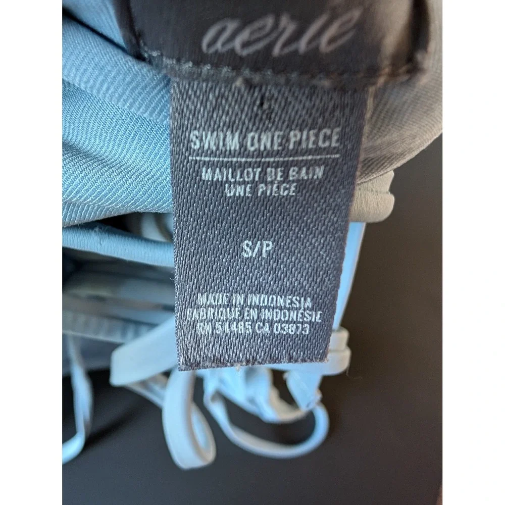 Aerie Minimalist Lace Up Back One Piece Swimsuit Light Blue Small Boho Swimwear